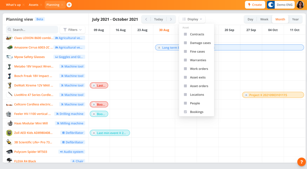 Screenshot of the planning of assets in Bulbthings app