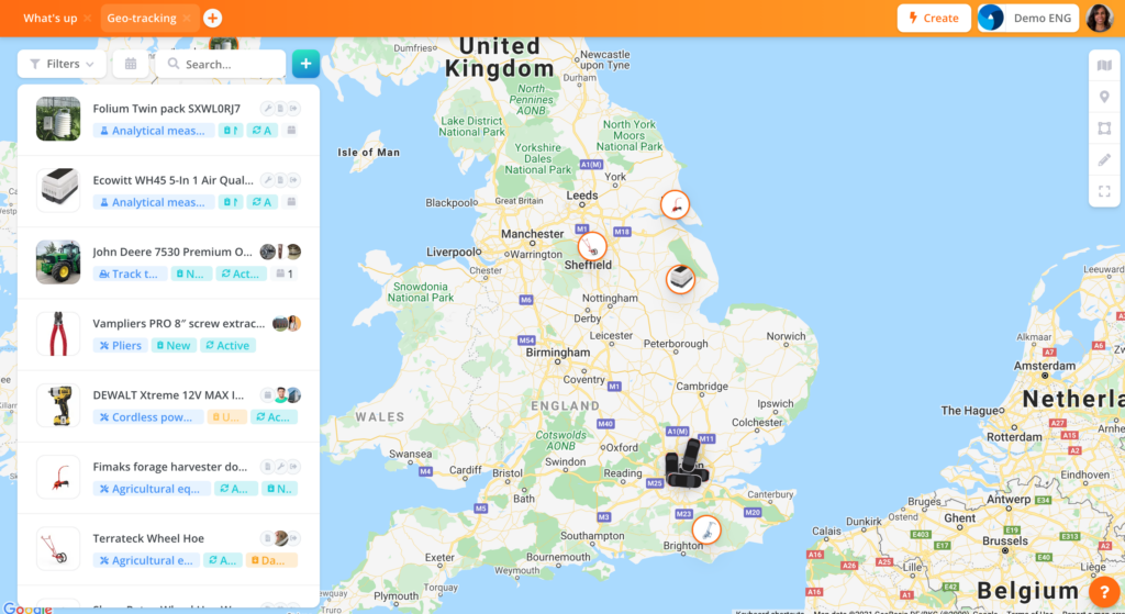 Assets displayed on a UK map